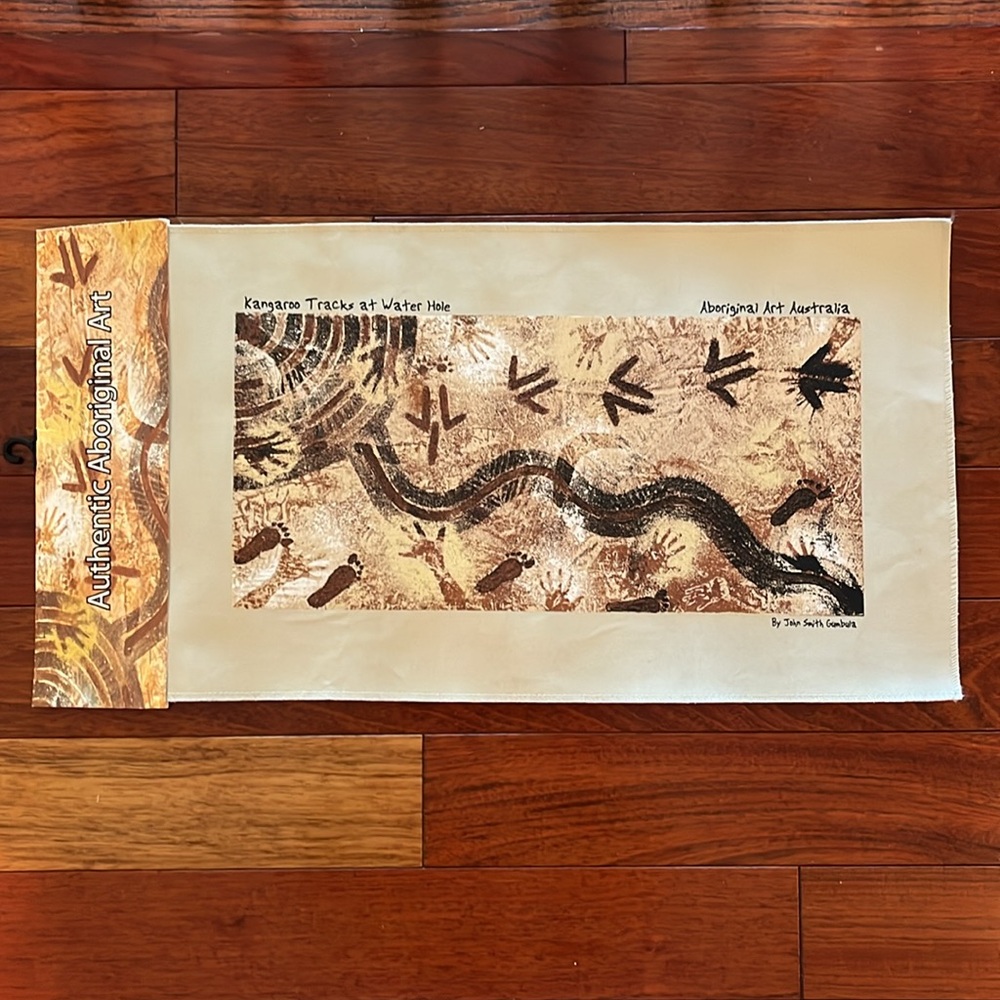 Authentic Aboriginal Art  Kangaroo Tracks at Water Hole by John Smith Gumbula
